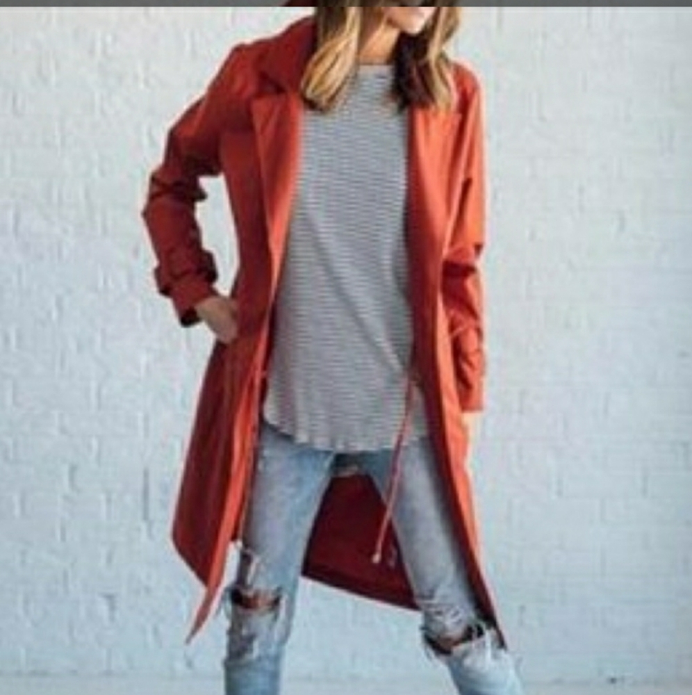Clad and Cloth rusty red trench coat